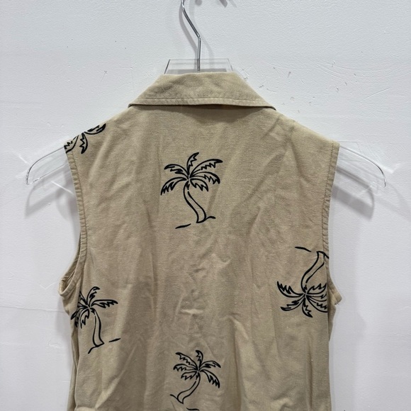 Vintage White Stag Sleeveless Rayon Linen Shirt Dress Printed Palm Tree - Picture 6 of 6